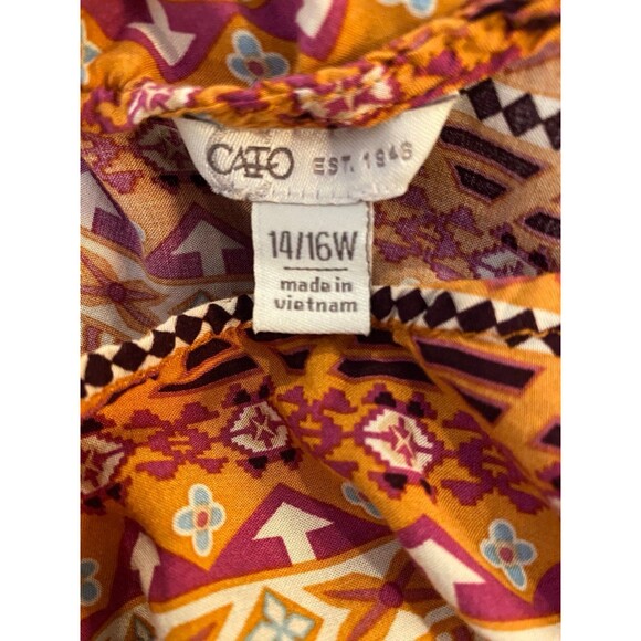 Cato Boho Blouse Plus Size 14 16 Top Orange Pink Peasant Hippie Top 3/4 Sleeve - Picture 10 of 10